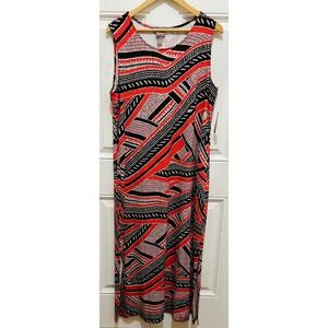 Chico's Women's Maxi Dress‎ Size 3 Sleeveless City Graphics Daiquiri Red Black